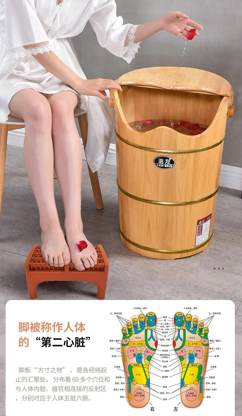 Foot Spa Super Tall 60cm Foot Basin Wooden Bucket Foot Bath 6 in 1 加高加厚泡脚排水木桶加全套配件 everythingbamboo