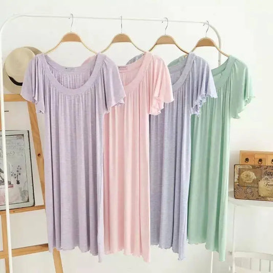 Free-Size Bamboo Fiber Ladies sleepwear Pajamas Dress soft comfortable 女士竹纤维睡袍 everythingbamboo