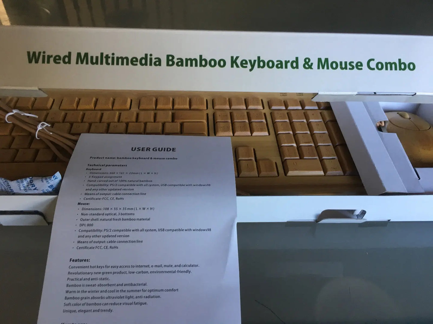 Handmade Bamboo Wooden Keyboard&Mouse Combo 3 areas Wired Multimedia Eco Friendly BKM03 everythingbamboo