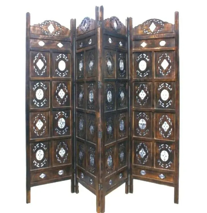 India Hand-Carved Hardwood Room Divider Folding screen luxury 3 or 4 panels everythingbamboo