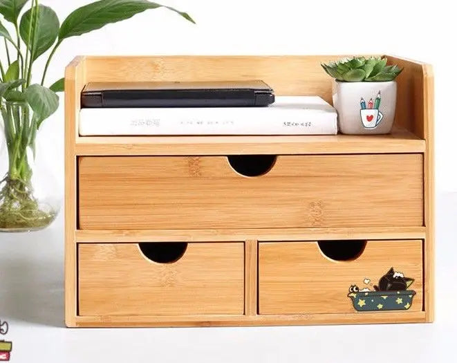 Jewelry Stationary Box Bamboo Wooden Desk Organizer Storage Decorative Drawers everythingbamboo