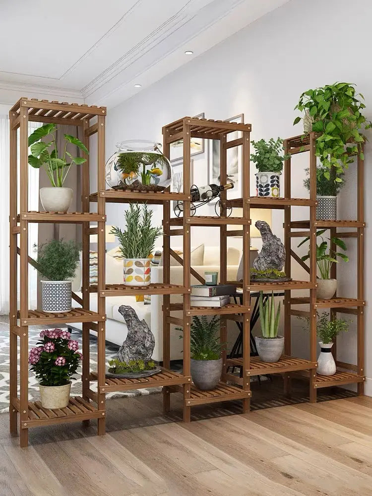 timber pot plant stand Large Wooden Shelf Plant Stand Divider Display Balcony