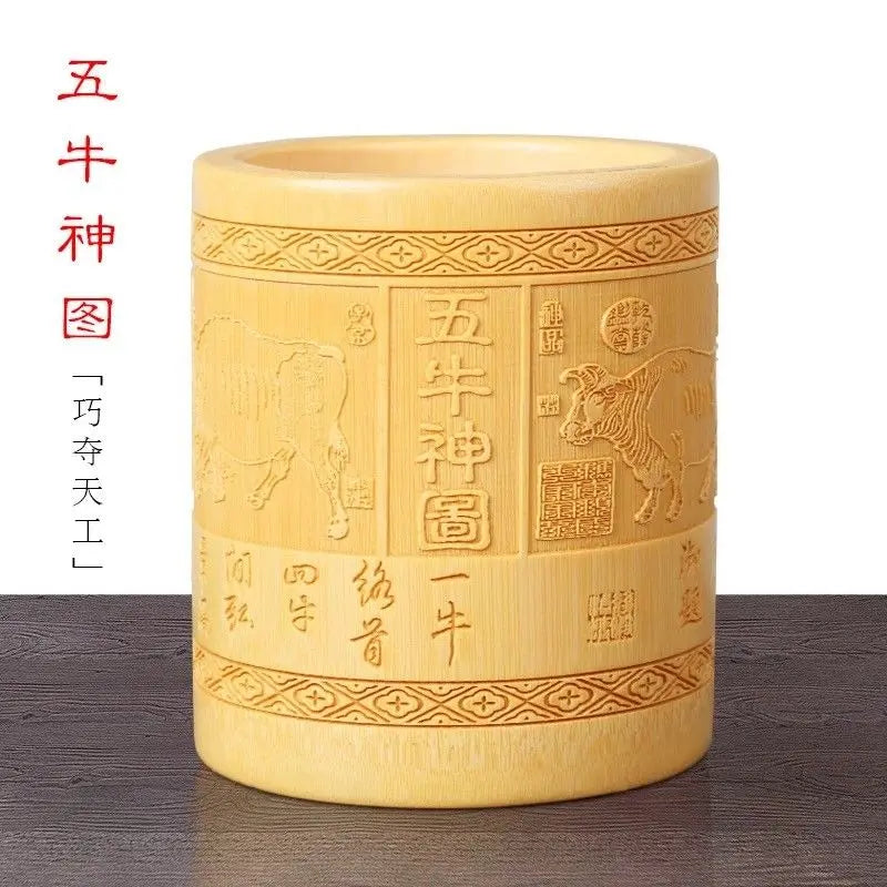 Natural Bamboo Sculpture Pen Holder Round Storage Solution Multi Use Art 竹雕刻笔筷筒 Everythingbamboo