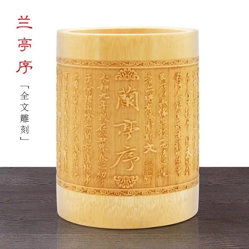 Natural Bamboo Sculpture Pen Holder Round Storage Solution Multi Use Art 竹雕刻笔筷筒 Everythingbamboo