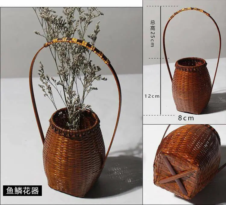 Natural Bamboo Vase Flower Basket Hand Woven Handcrafted Wicker Home Decor 竹篮插花 everythingbamboo