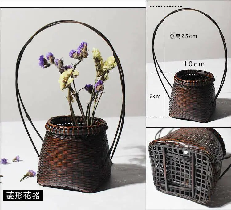 Natural Bamboo Vase Flower Basket Hand Woven Handcrafted Wicker Home Decor 竹篮插花 everythingbamboo