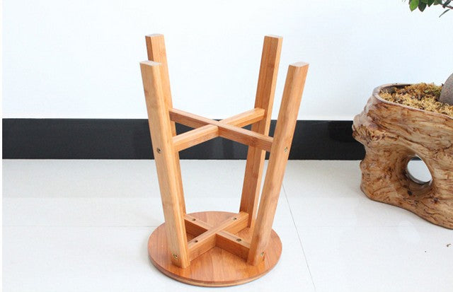 Natural bamboo wooden high stool round stool coffee tea plants stand 竹凳高脚凳咖啡凳 Unbranded