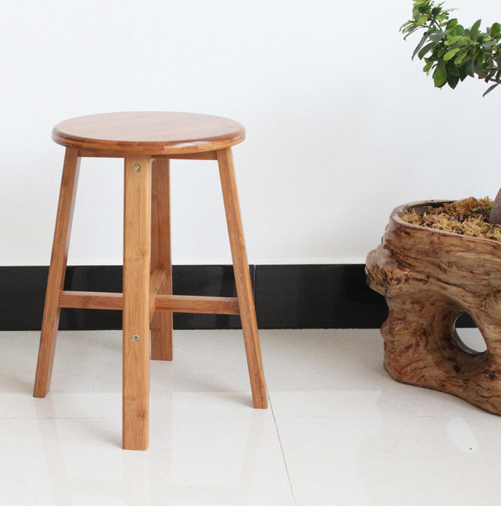 Natural bamboo wooden high stool round stool coffee tea plants stand 竹凳高脚凳咖啡凳 Unbranded