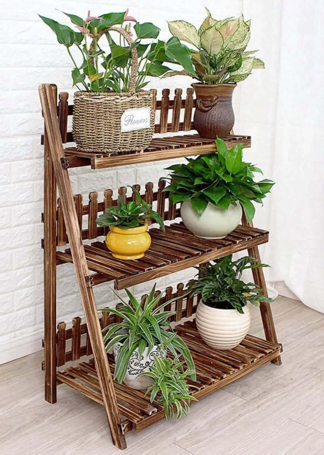Plant Stand Pot Stand 3 Tiers Pinewood Garden Planter Indoor Outdoor Decoration everythingbamboo