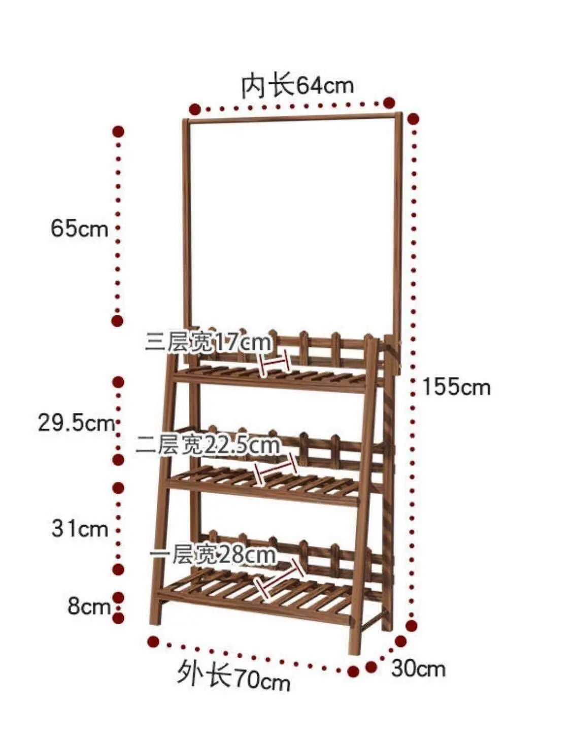 Plant Stand Shelf With Hanging Bar Pinewood Solid Garden Decor Indoor Outdoor everythingbamboo