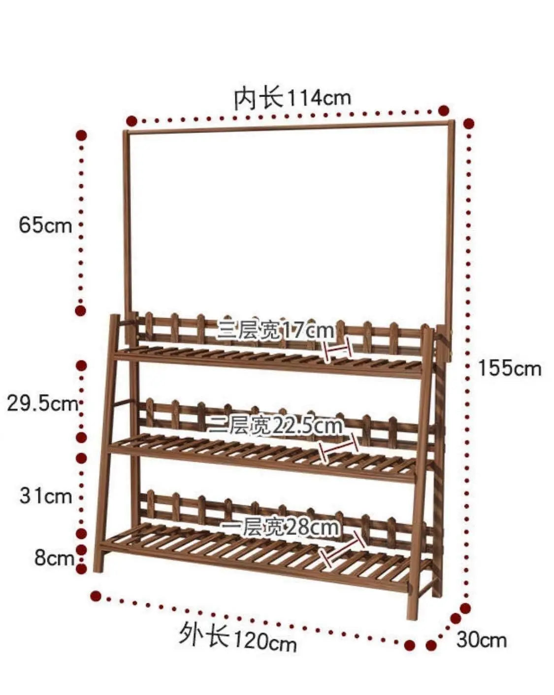 Plant Stand Shelf With Hanging Bar Pinewood Solid Garden Decor Indoor Outdoor everythingbamboo