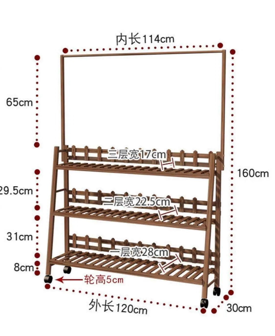 Plant Stand Shelf With Hanging Bar Pinewood Solid Garden Decor Indoor Outdoor everythingbamboo
