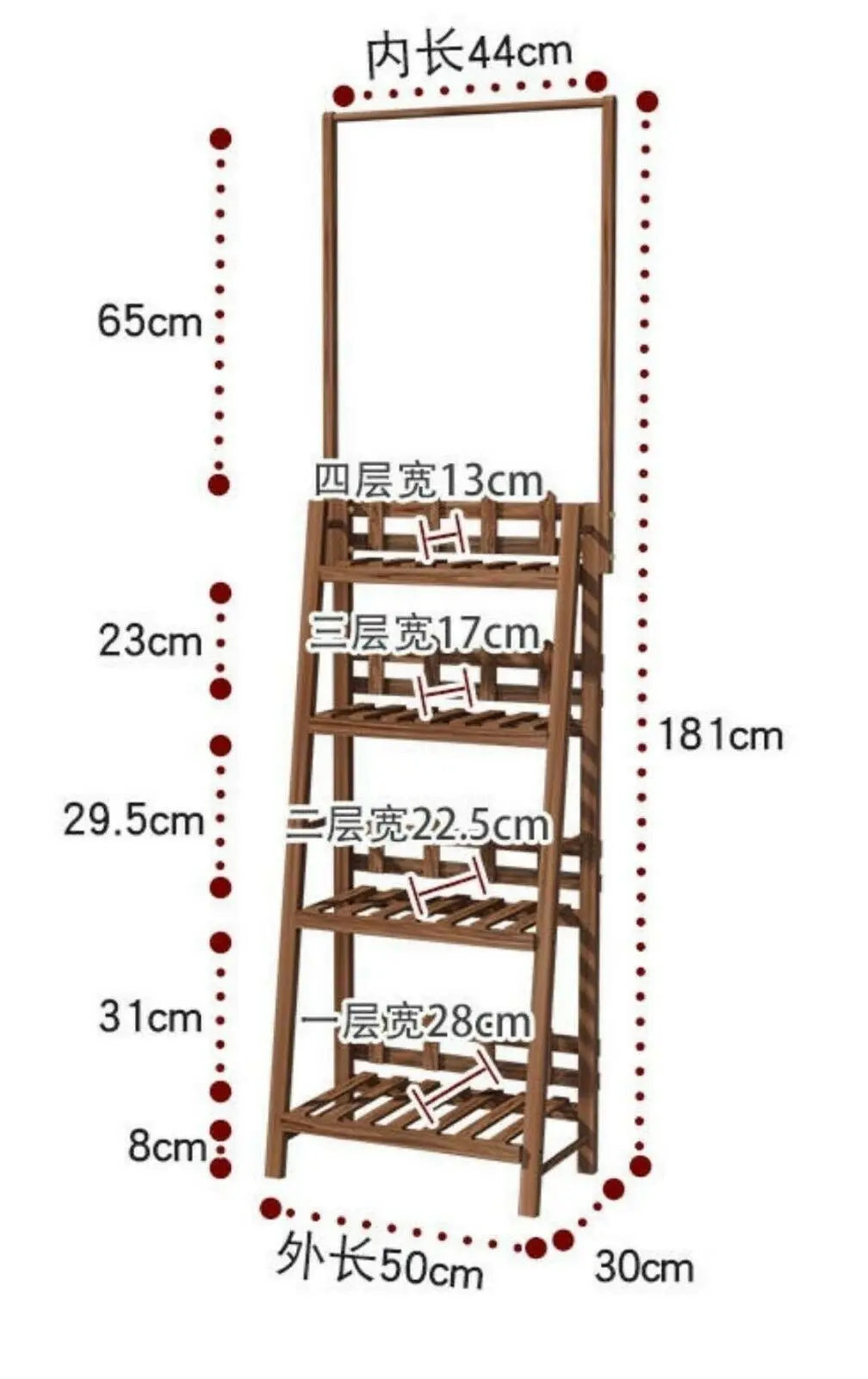 Plant Stand Shelf With Hanging Bar Pinewood Solid Garden Decor Indoor Outdoor everythingbamboo