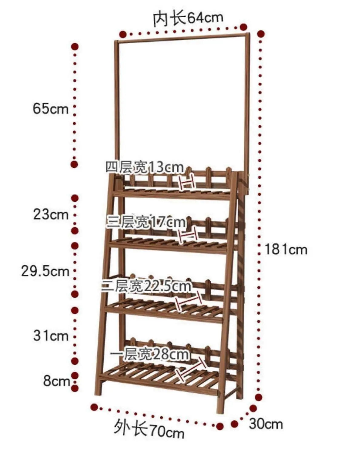 Plant Stand Shelf With Hanging Bar Pinewood Solid Garden Decor Indoor Outdoor everythingbamboo