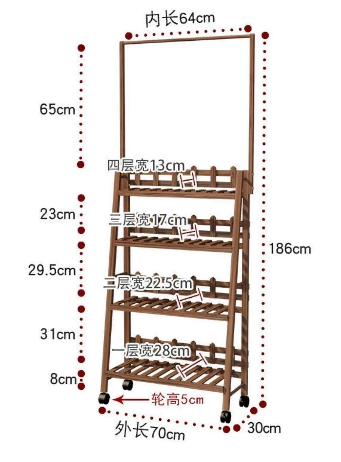 Plant Stand Shelf With Hanging Bar Pinewood Solid Garden Decor Indoor Outdoor everythingbamboo