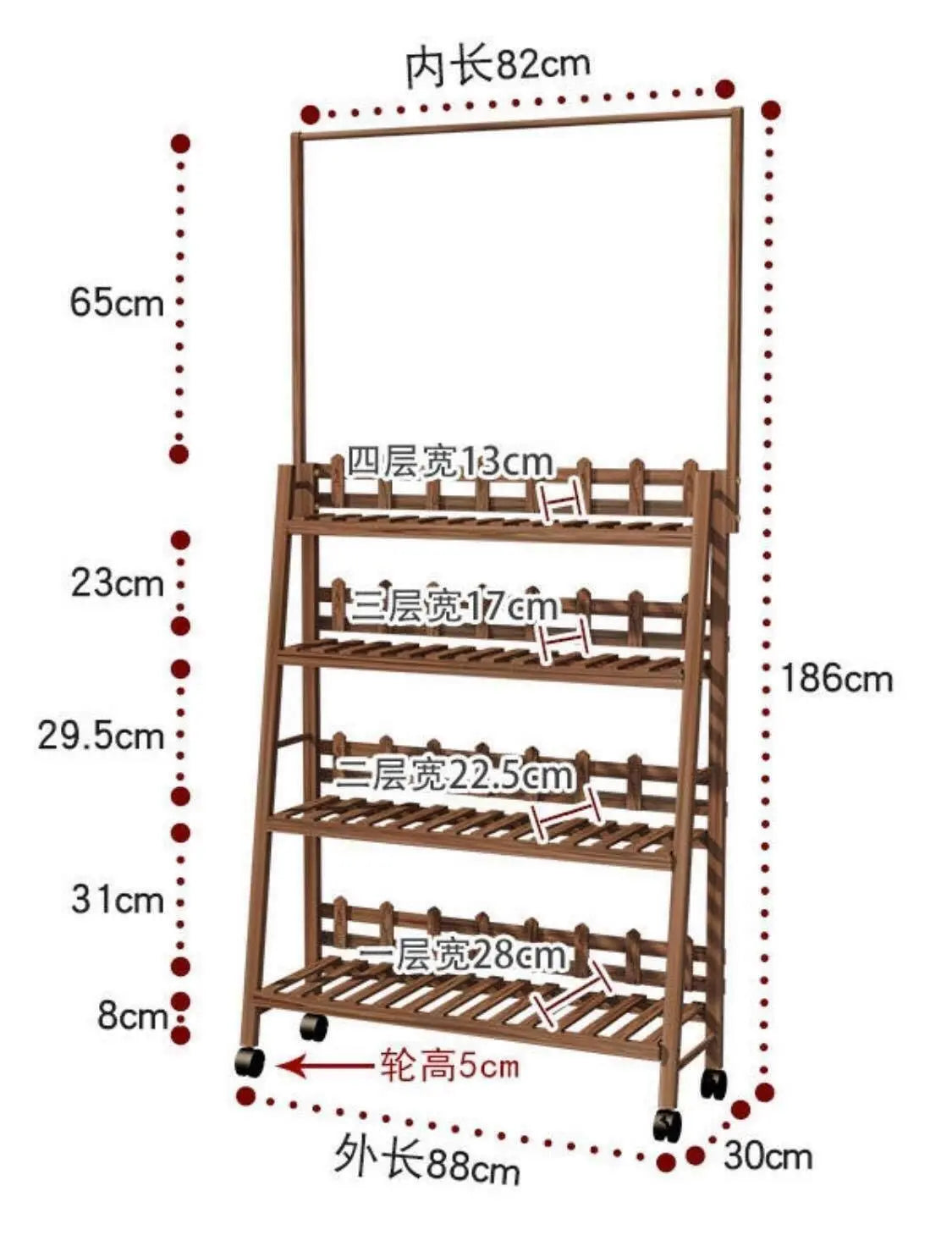 Plant Stand Shelf With Hanging Bar Pinewood Solid Garden Decor Indoor Outdoor everythingbamboo