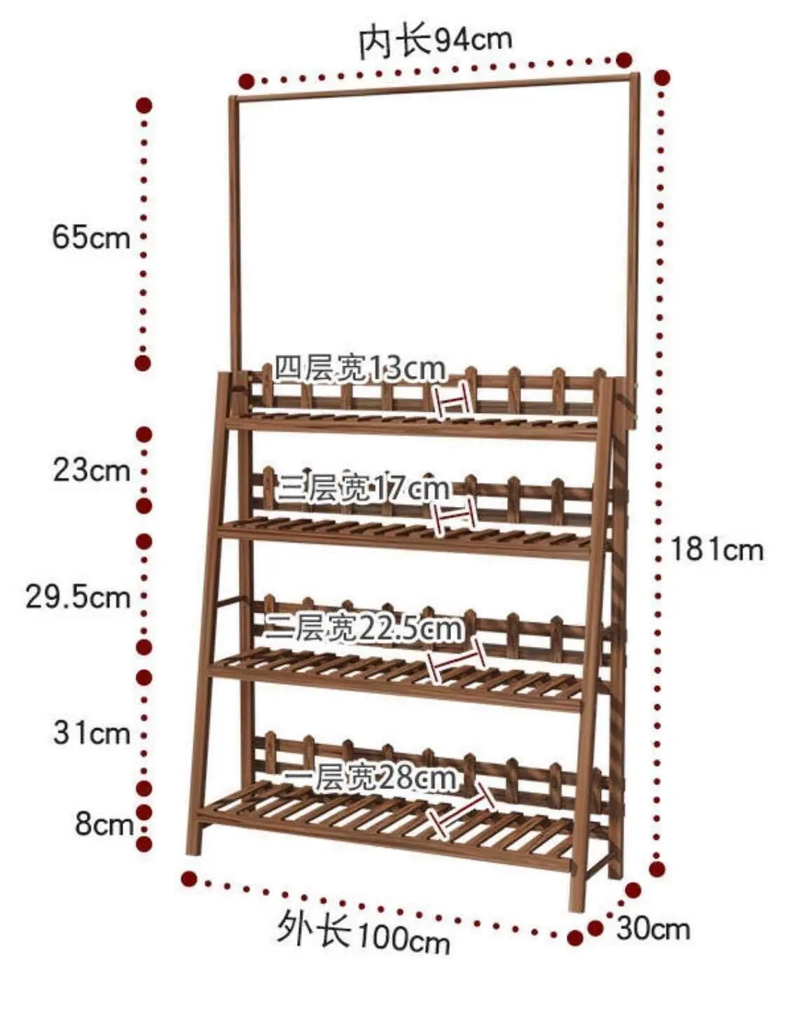 Plant Stand Shelf With Hanging Bar Pinewood Solid Garden Decor Indoor Outdoor everythingbamboo
