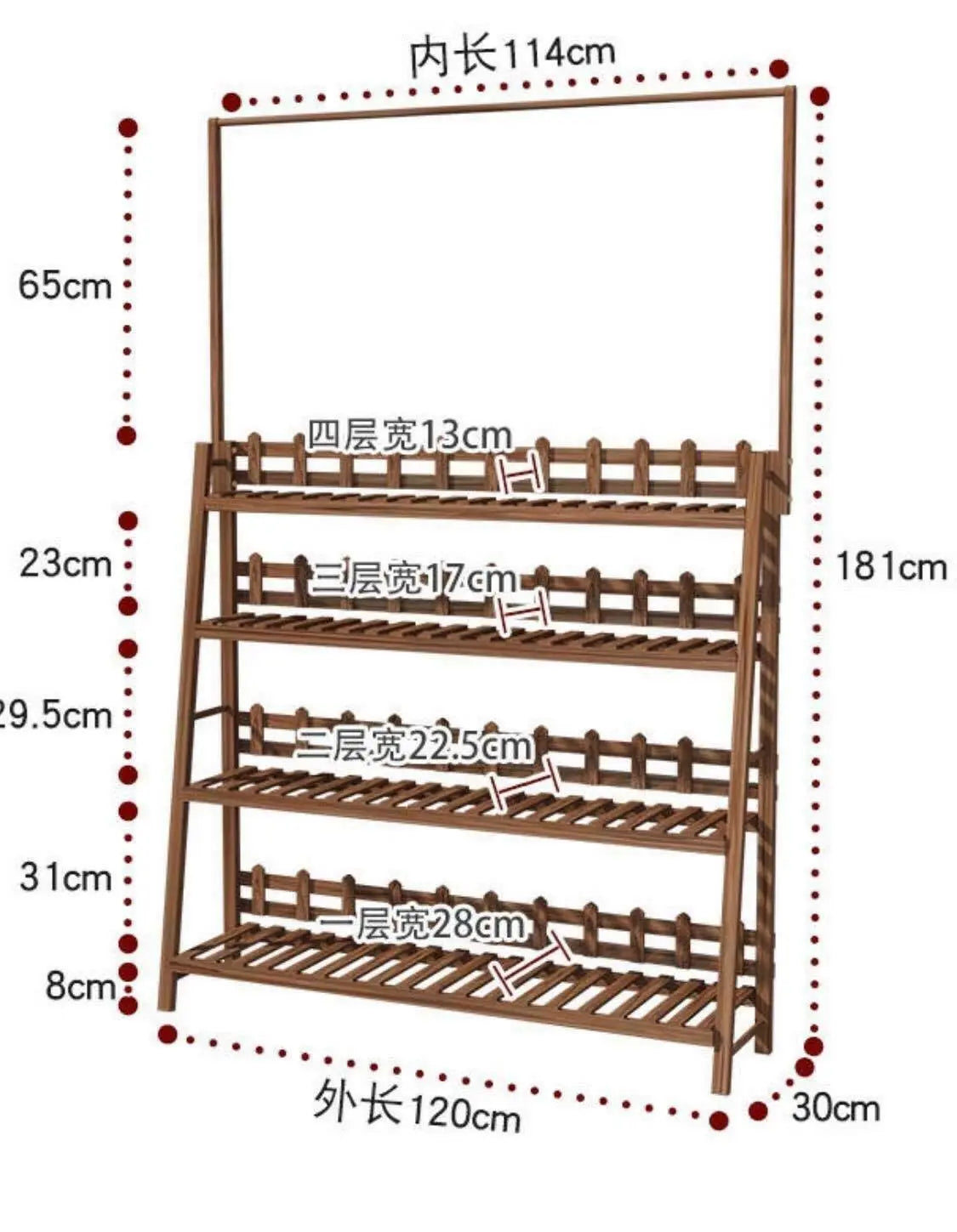 Plant Stand Shelf With Hanging Bar Pinewood Solid Garden Decor Indoor Outdoor everythingbamboo