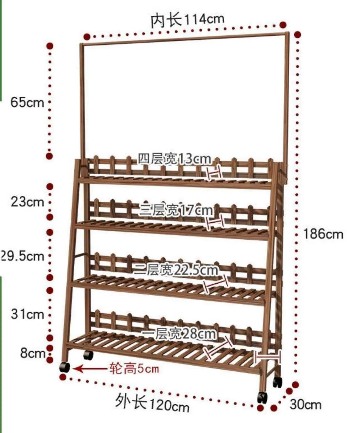 Plant Stand Shelf With Hanging Bar Pinewood Solid Garden Decor Indoor Outdoor everythingbamboo