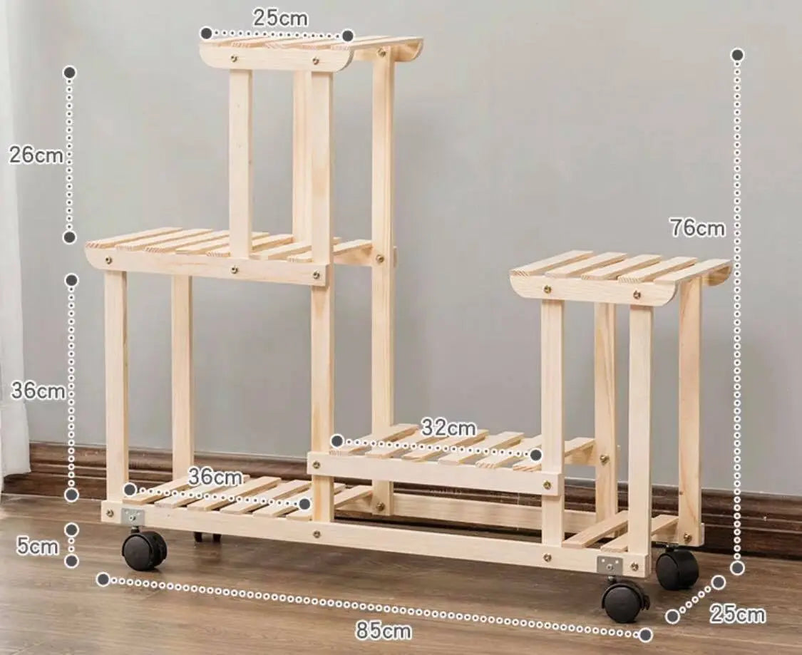 Plant Stand Wooden Indoor Outdoor Garden Planter With or Without Wheels 多款实木多层花架 everythingbamboo