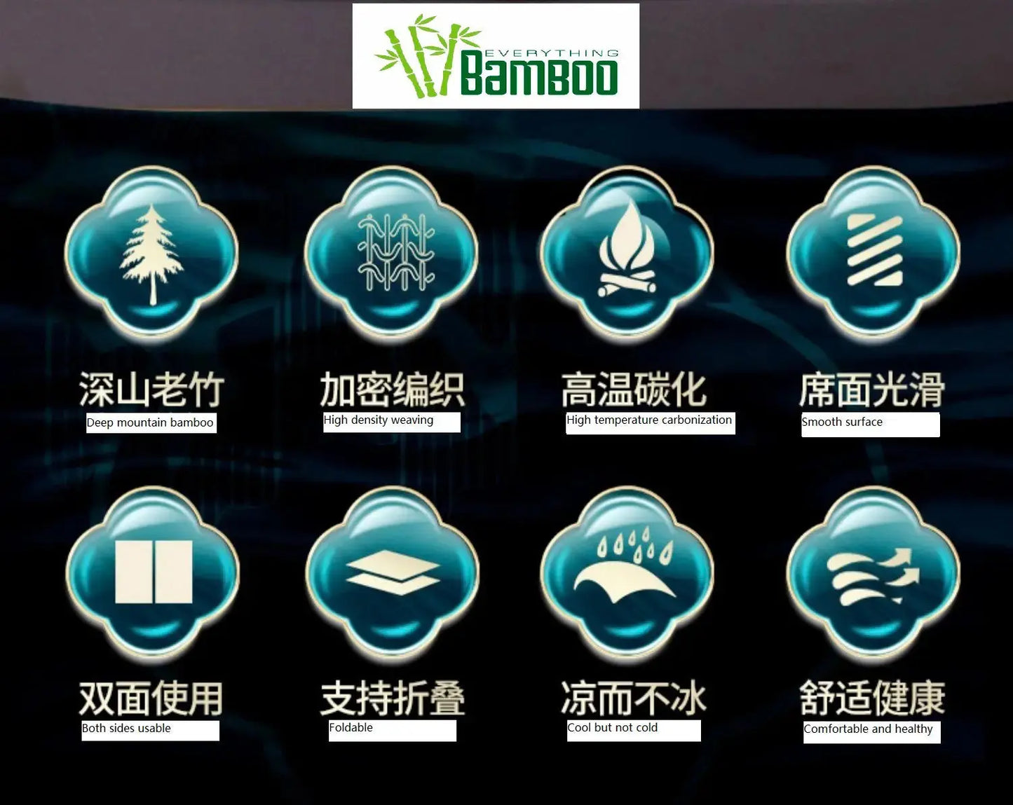 Premium Bamboo Mat Mattress Topper Best Quality AAAAA Both Side PLUS 2 Pillow Cases 双面高档碳化竹凉席加2枕席 BMR06 everythingbamboo