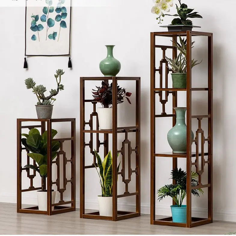 Premium Bamboo Wooden Plant Stand Decoration Shelf Carved Storage Elegant everythingbamboo