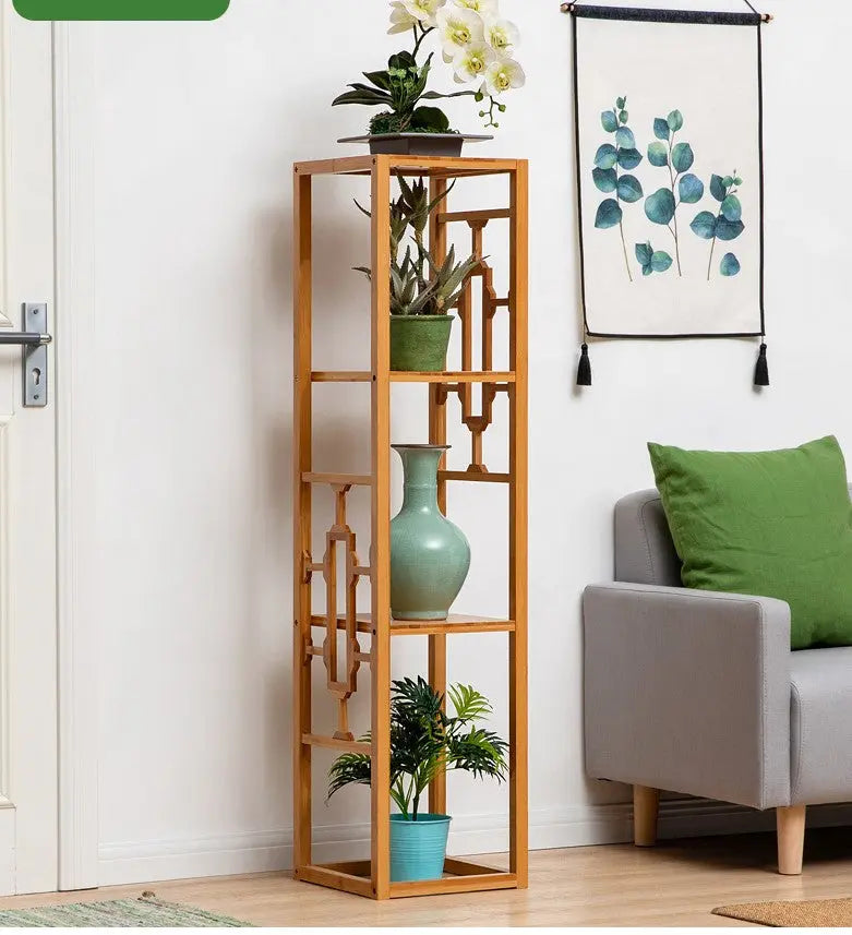 Premium Bamboo Wooden Plant Stand Decoration Shelf Carved Storage Elegant everythingbamboo