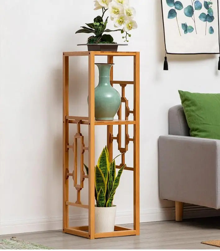 Premium Bamboo Wooden Plant Stand Decoration Shelf Carved Storage Elegant everythingbamboo