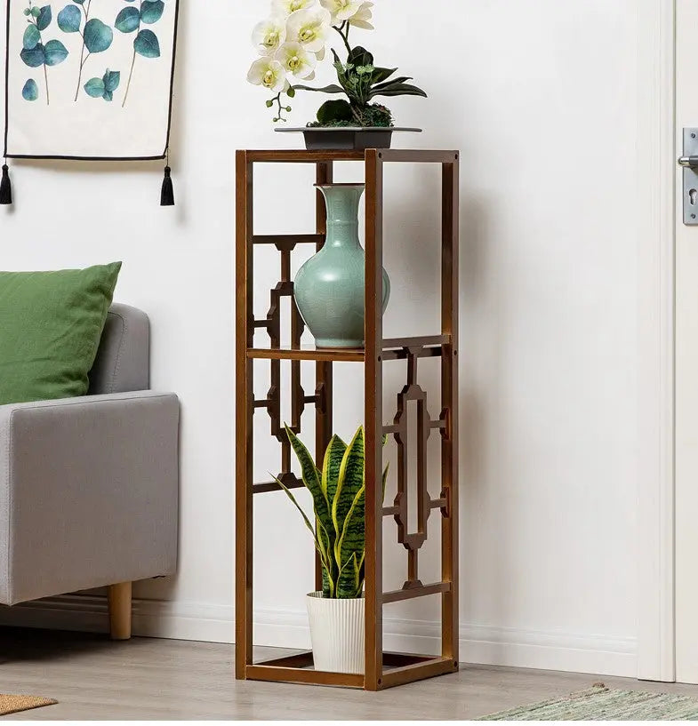 Premium Bamboo Wooden Plant Stand Decoration Shelf Carved Storage Elegant everythingbamboo