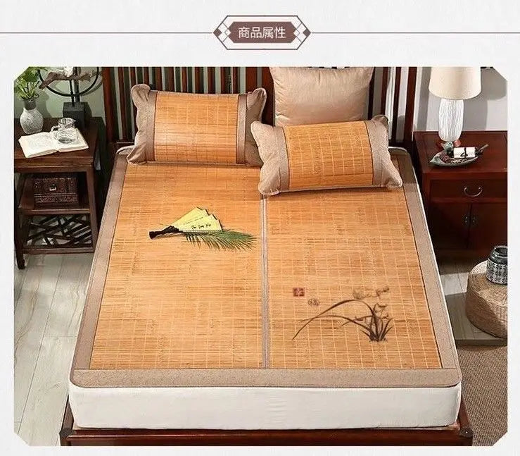Premium Bamboo bed Mat Summer mat+2 Pillow Case sheet rug floor cool 双面折叠竹凉席加两枕套 everythingbamboo