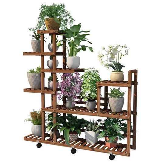 Premium Wooden Plant Stand Indoor Outdoor Garden Planter With Or Without Wheels everythingbamboo