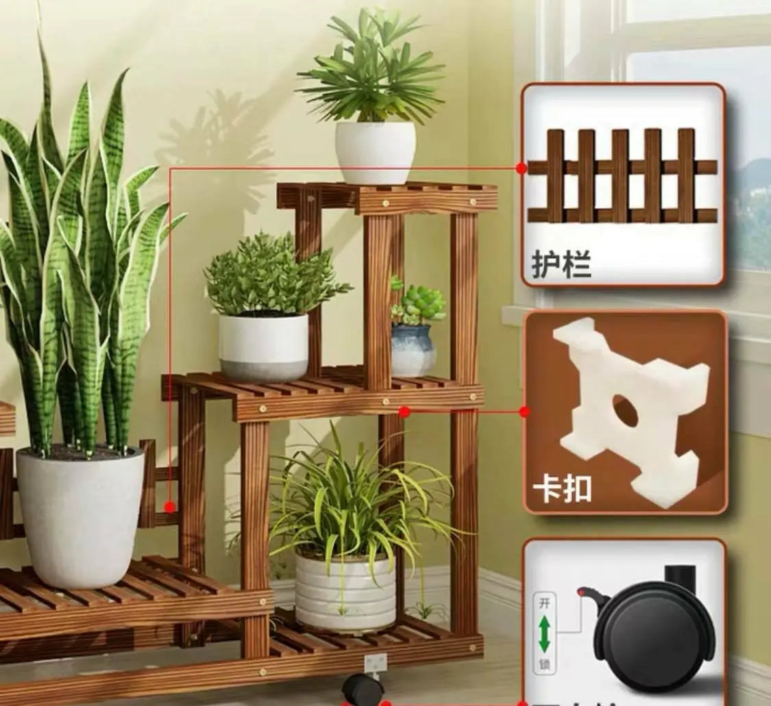 Premium Wooden Plant Stand Multi Tiers Indoor Outdoor Ladder Storage Garden everythingbamboo