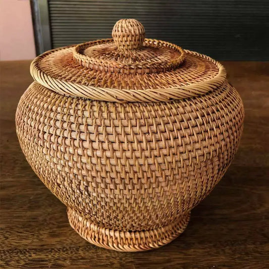 Rattan Basket 100% Handwoven Handmade Fruit Basket With Lid Artwork everythingbamboo