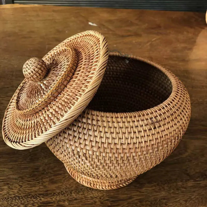 Rattan Basket 100% Handwoven Handmade Fruit Basket With Lid Artwork everythingbamboo