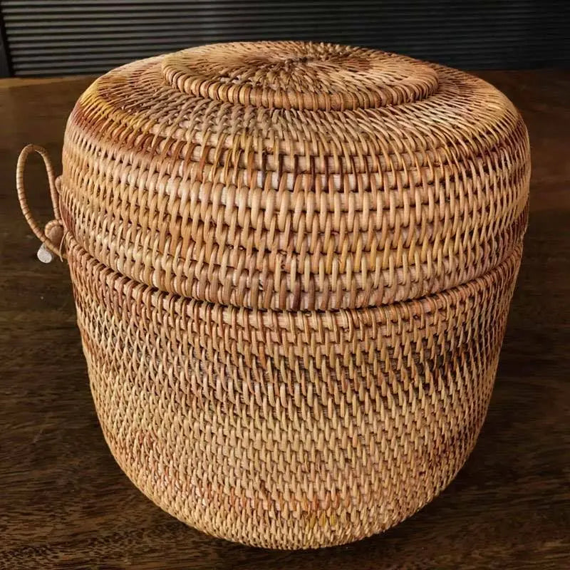 Rattan Basket 100% Handwoven Handmade Fruit Basket With Lid Artwork everythingbamboo
