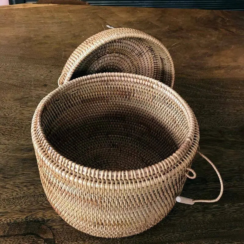 Rattan Basket 100% Handwoven Handmade Fruit Basket With Lid Artwork everythingbamboo