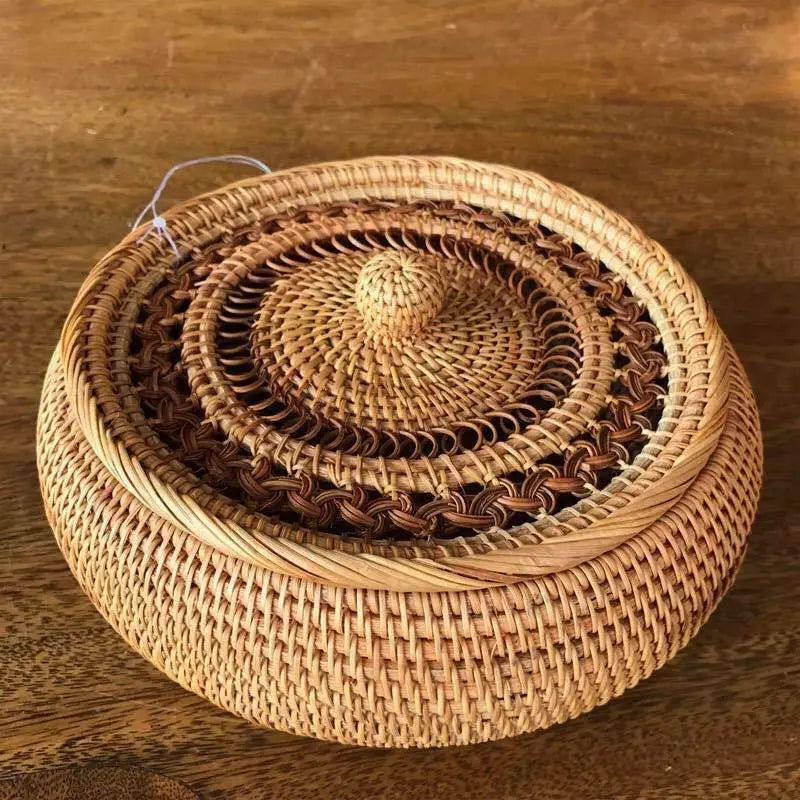 Rattan Basket 100% Handwoven Handmade Fruit Basket With Lid Artwork everythingbamboo