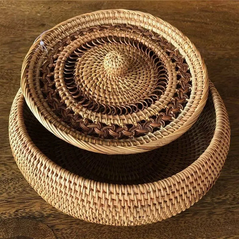 Rattan Basket 100% Handwoven Handmade Fruit Basket With Lid Artwork everythingbamboo