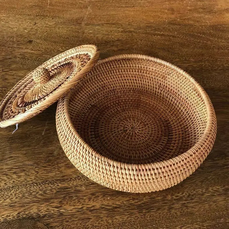 Rattan Basket 100% Handwoven Handmade Fruit Basket With Lid Artwork everythingbamboo
