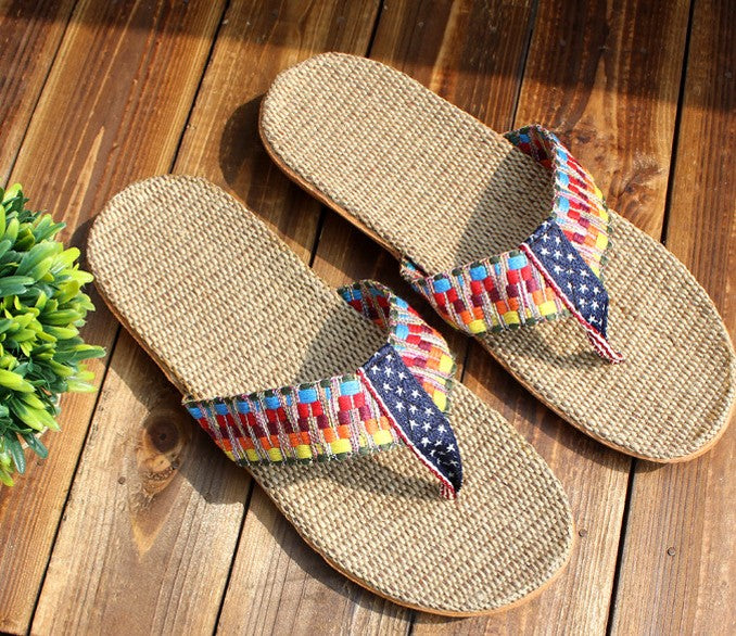 Summer Women Casual Home Rattan Slipper Sandal Bamboo Linen Slippers Shoes everythingbamboo