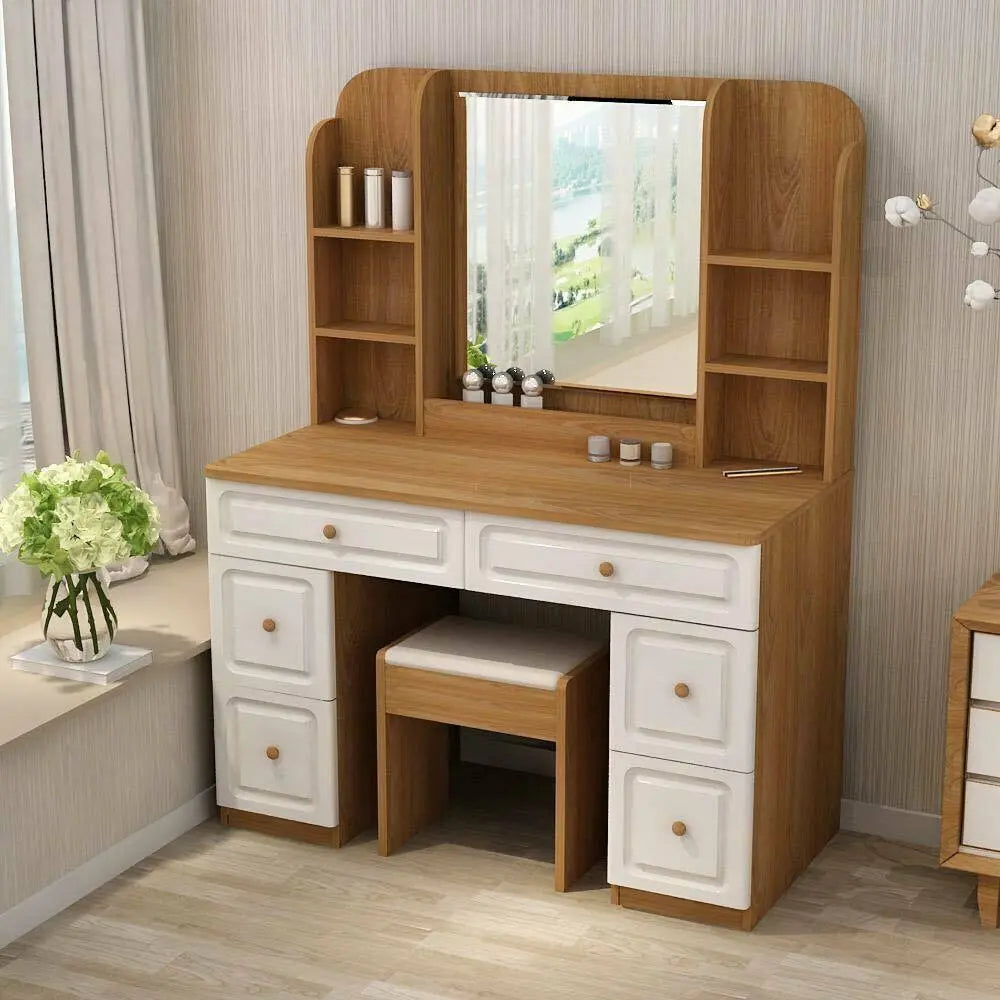 Table Chair Set With Mirror Cabinet Dressing Makeup Table With Drawers everythingbamboo