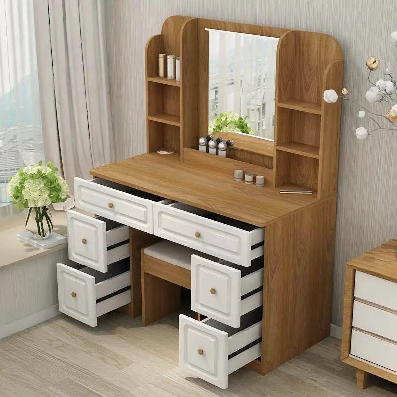 Table Chair Set With Mirror Cabinet Dressing Makeup Table With Drawers everythingbamboo