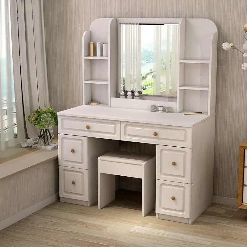 Table Chair Set With Mirror Cabinet Dressing Makeup Table With Drawers everythingbamboo