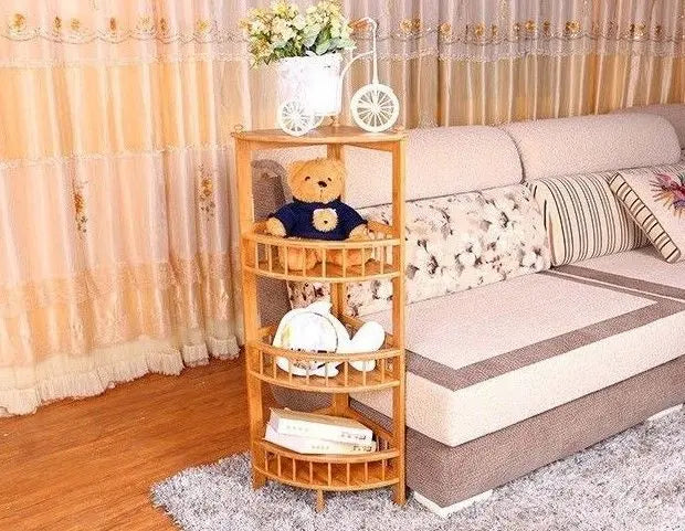 Triangle bamboo flower stand multi-level bamboo shelf organizer corner storage Unbranded