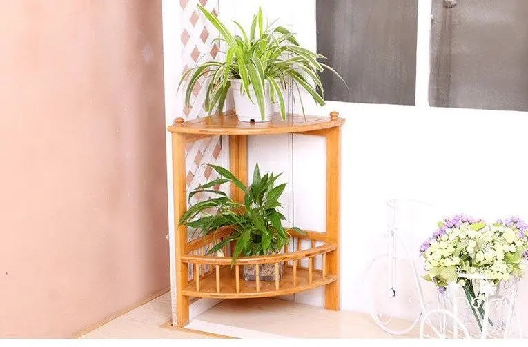 Triangle bamboo flower stand multi-level bamboo shelf organizer corner storage Unbranded