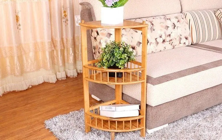 Triangle bamboo flower stand multi-level bamboo shelf organizer corner storage Unbranded