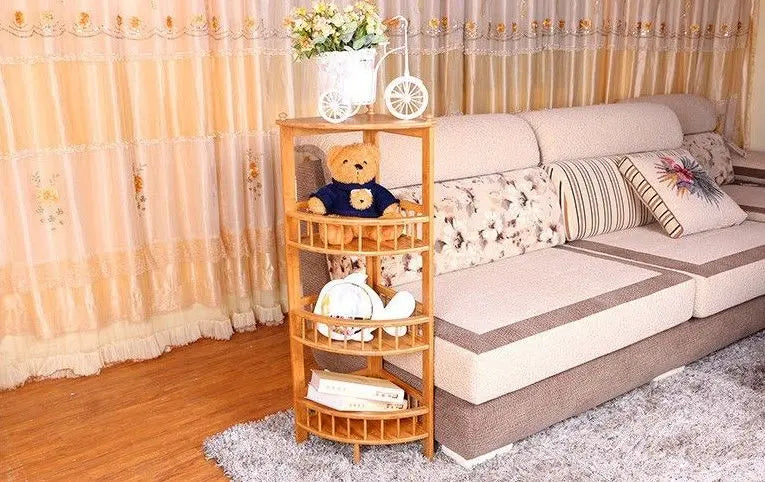 Triangle bamboo flower stand multi-level bamboo shelf organizer corner storage Unbranded