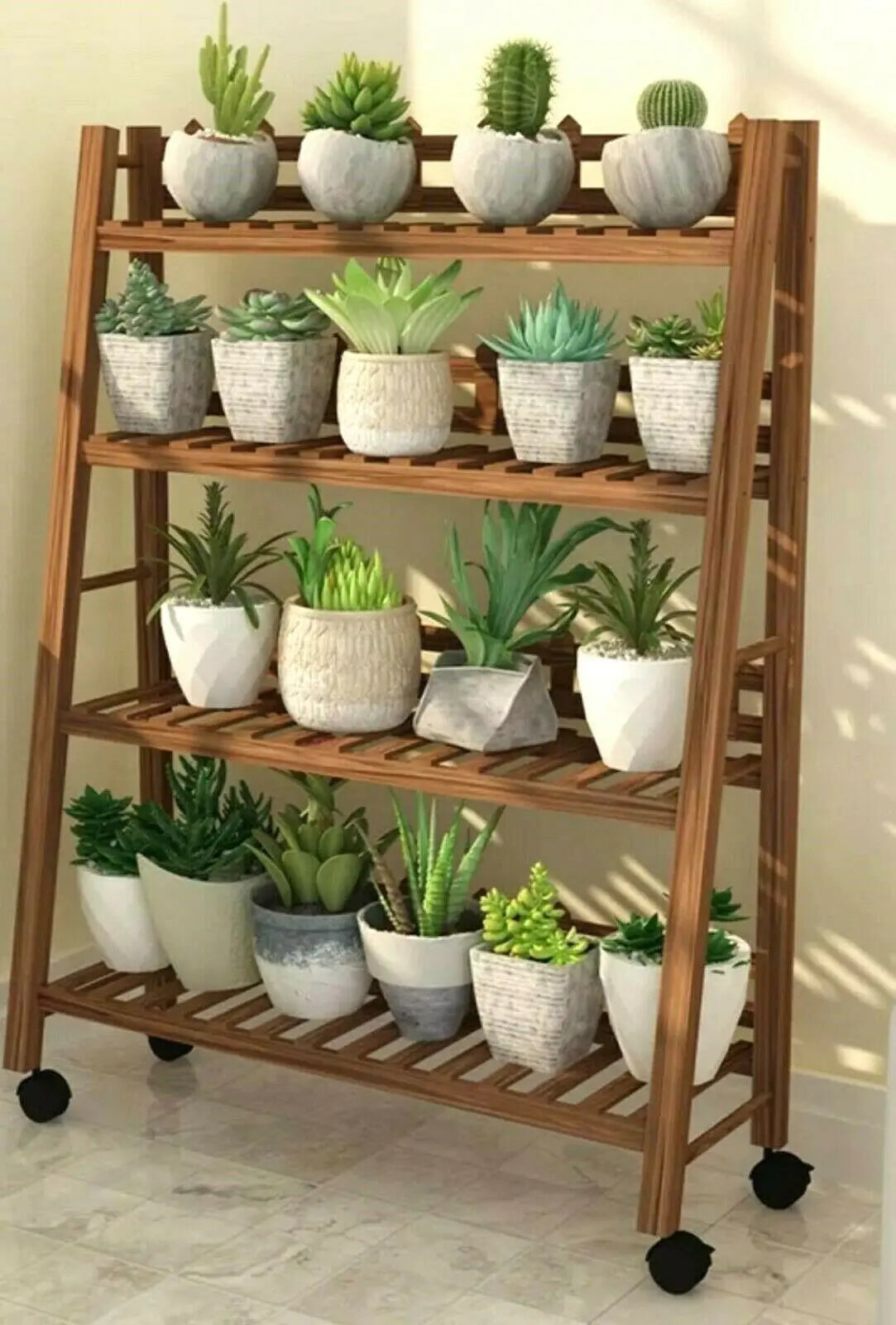 WOODEN SHELF PLANT STAND FOLDABLE MULTI TIERS INDOOR OUTDOOR GARDEN PLANTER everythingbamboo