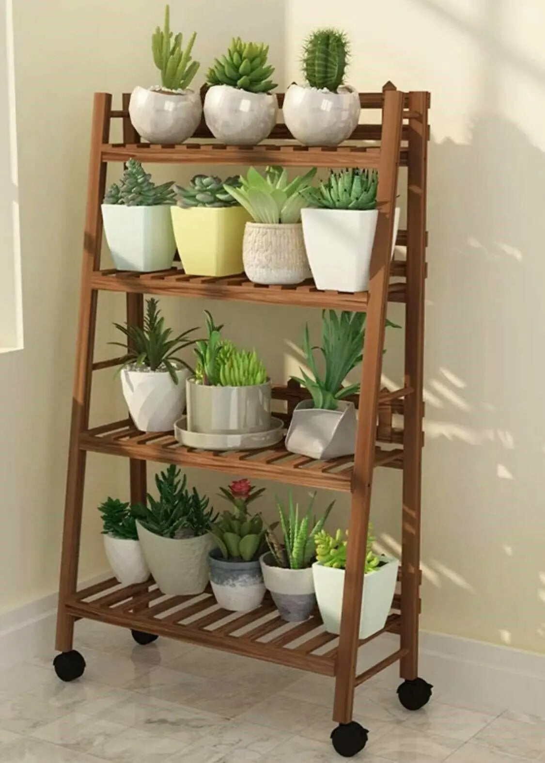 WOODEN SHELF PLANT STAND FOLDABLE MULTI TIERS INDOOR OUTDOOR GARDEN PLANTER everythingbamboo