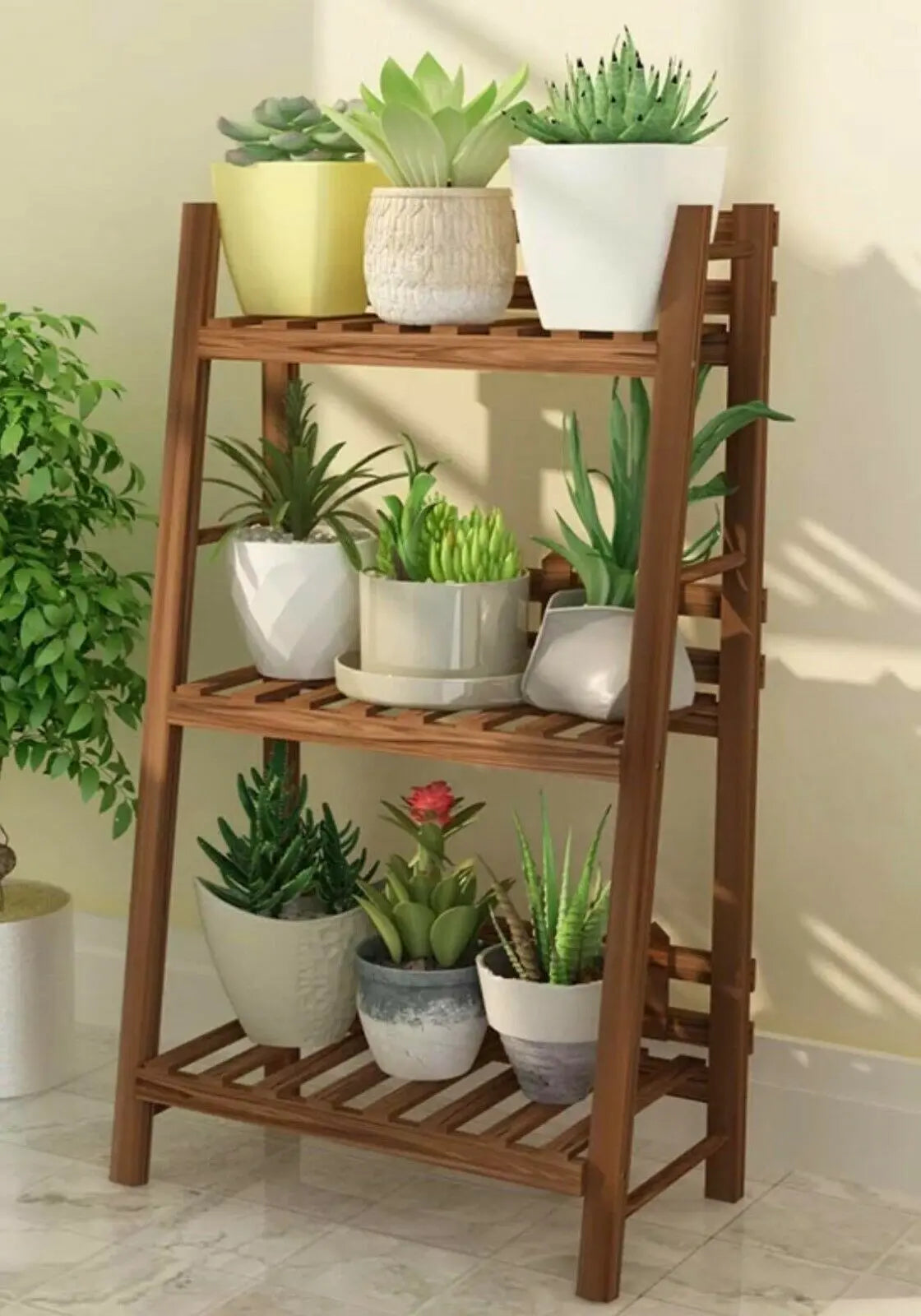 WOODEN SHELF PLANT STAND FOLDABLE MULTI TIERS INDOOR OUTDOOR GARDEN PLANTER everythingbamboo